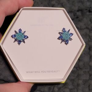 Sparkling Blue Stud Earrings - Blue